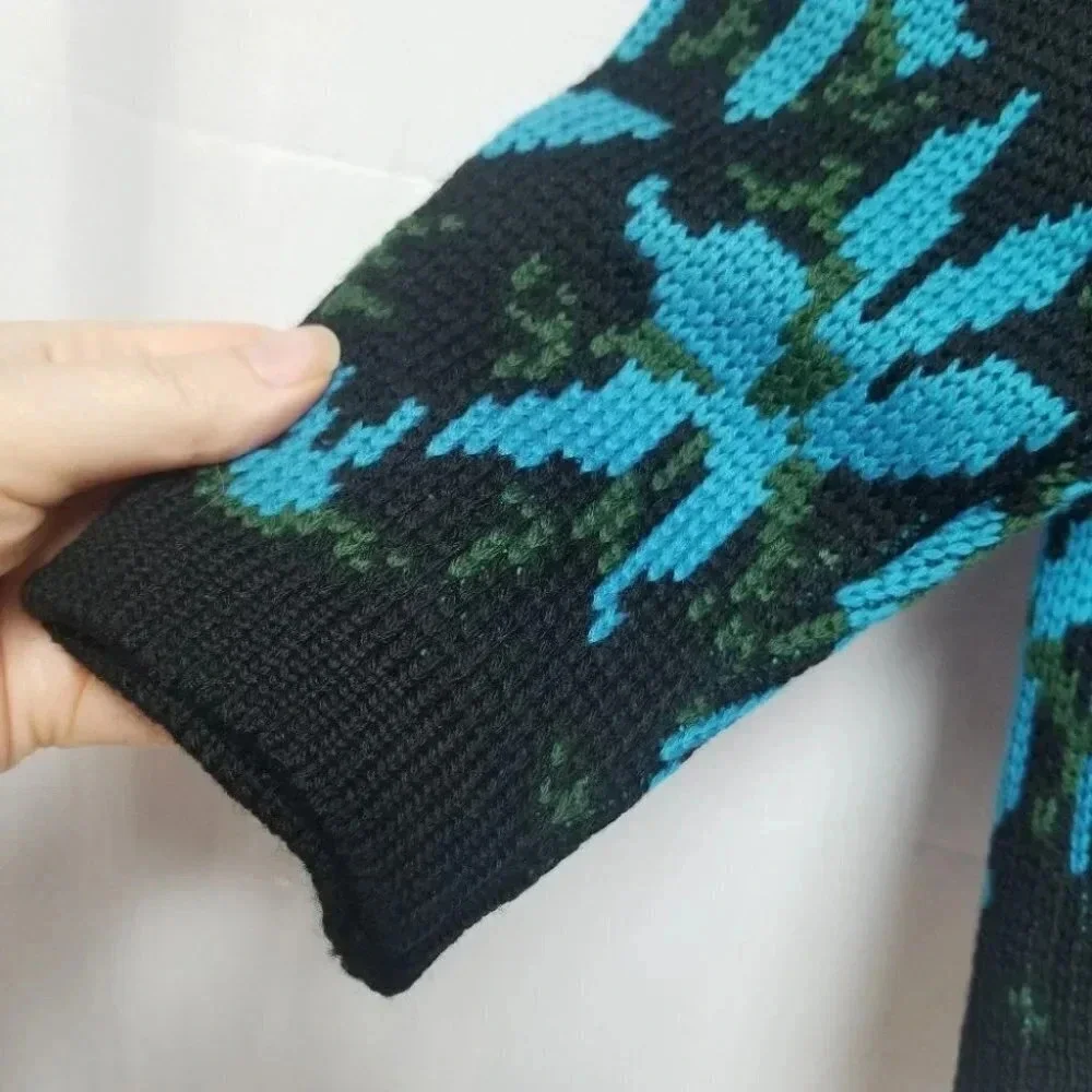 Hudson's Bay Company Vintage Sweater Blue Black Floral Print Ribbed  Knit - Picture 7 of 12